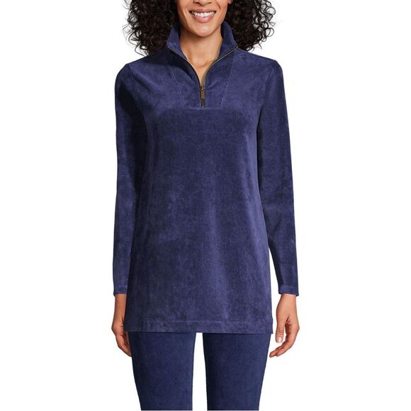Lands' End Navy Blue Long Sleeve Sport Cord Quarter Zip Tunic Size Large - Picture 1 of 8
